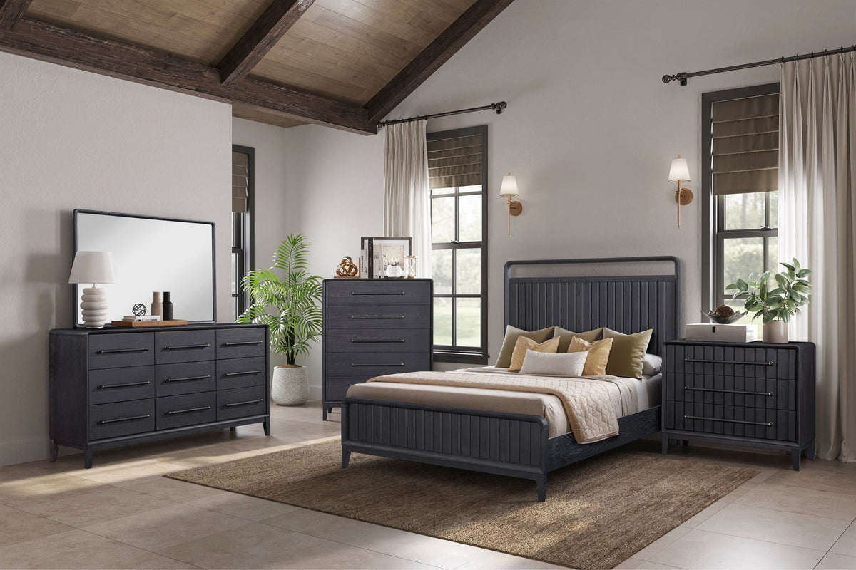 Open Panel Bed with Elm Veneer Headboard - Black