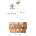 2 Tier Boho Wabi Sabi Chandelier with Handwoven Rattan Shade - Gold
