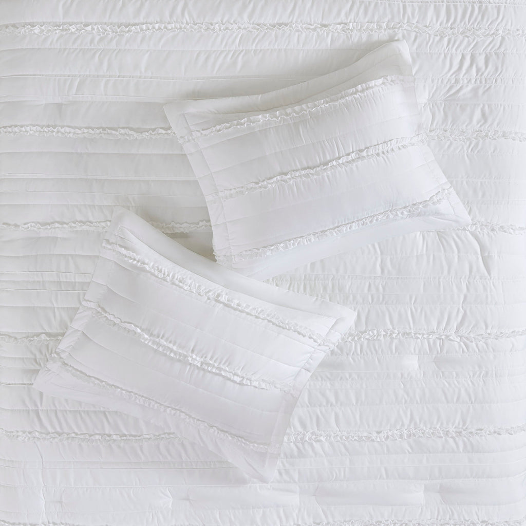 5 Piece Microfiber Ruffled Comforter Set with Hypoallergenic Fill - White