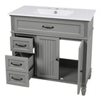 Bathroom Vanity With Sink and Drawers - Freestanding Solid Wood Cabinet