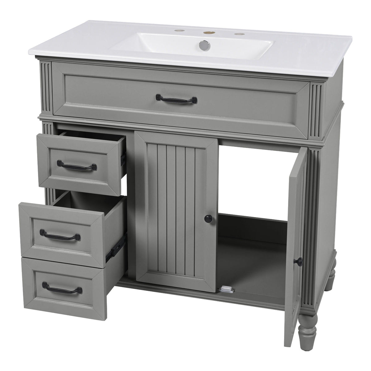 Bathroom Vanity With Sink and Drawers - Freestanding Solid Wood Cabinet