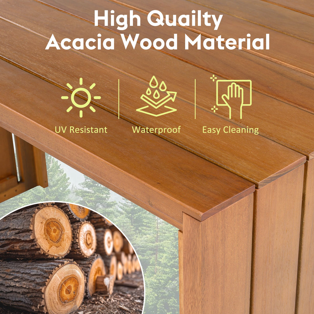 Acacia Wood 5 Piece Outdoor Bar Set with Cushioned Stools - Natural