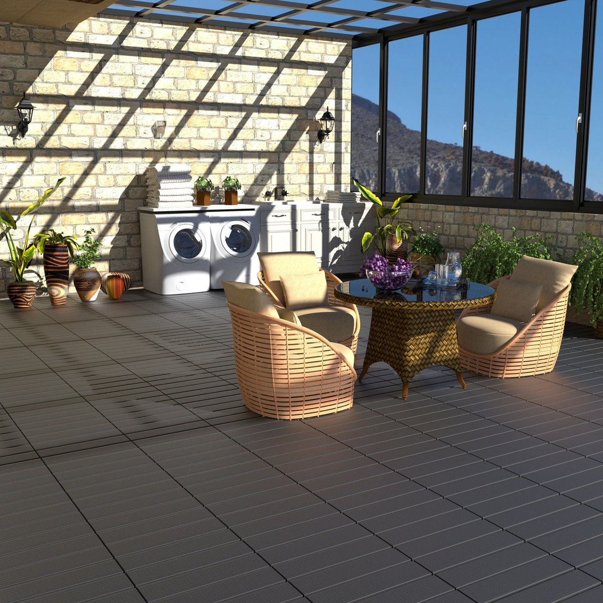 Interlocking Deck Tiles 44 Pack with Easy Click Installation - Dark Brown or Dark Gray