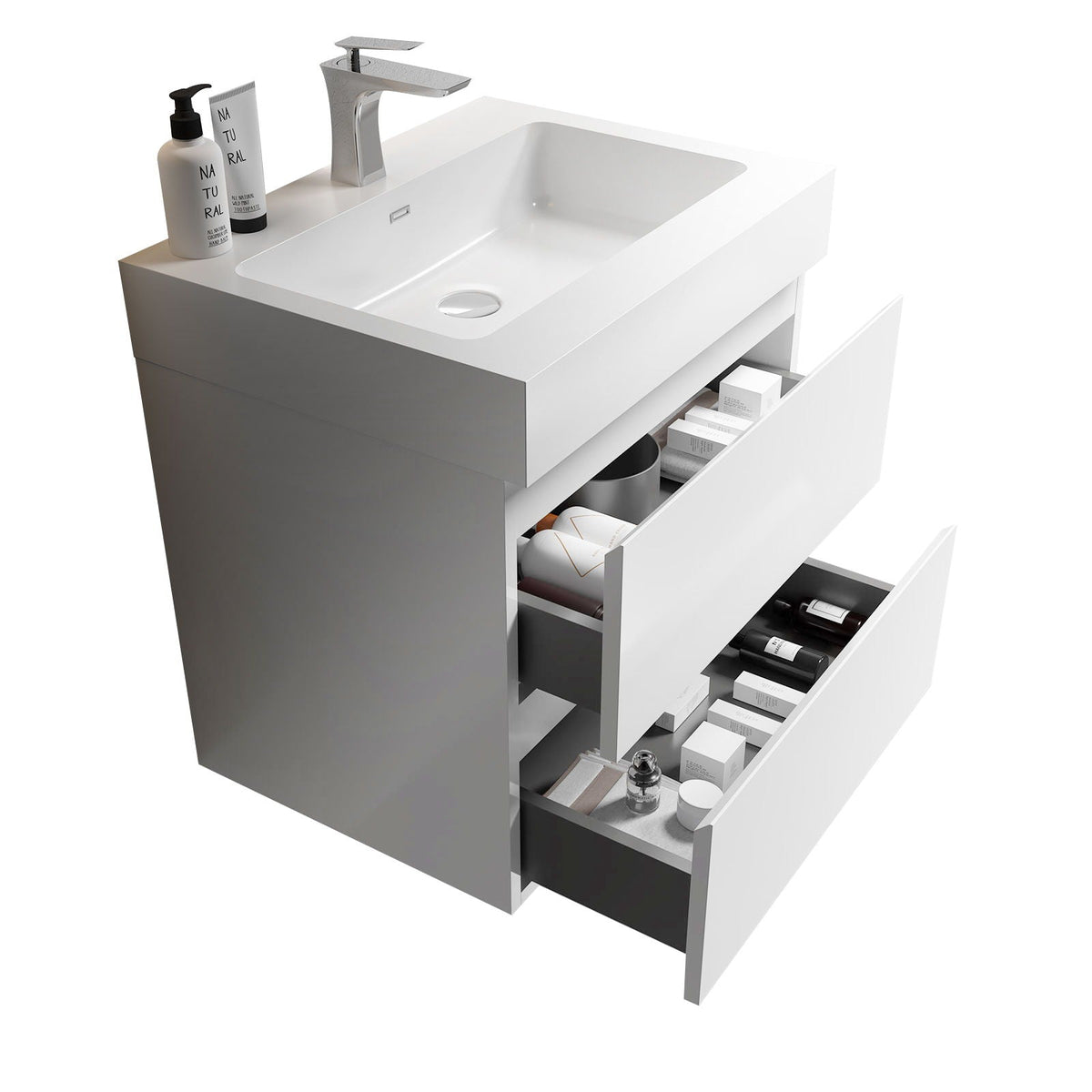 Modern Floating Bathroom Vanity with Large Storage - White or Black