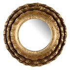 Round Wall Mirror with Metal Frame and Layered Flower Design - Gold