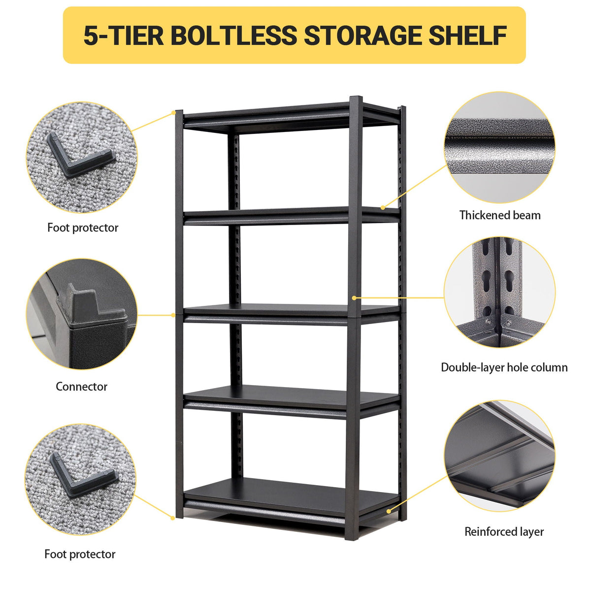 Heavy Duty Metal Garage Shelving Unit with Adjustable Shelves - Black