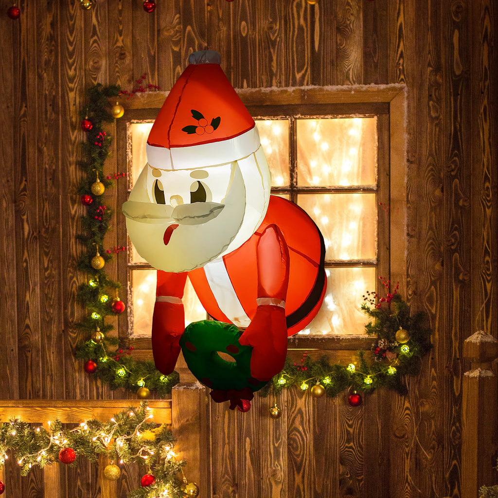 Christmas Inflatable Hanging Santa Claus with Wreath - Red & White