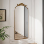 Vintage Arched Full Body Mirror with Carved Applique - Bronze or Pearl Silver
