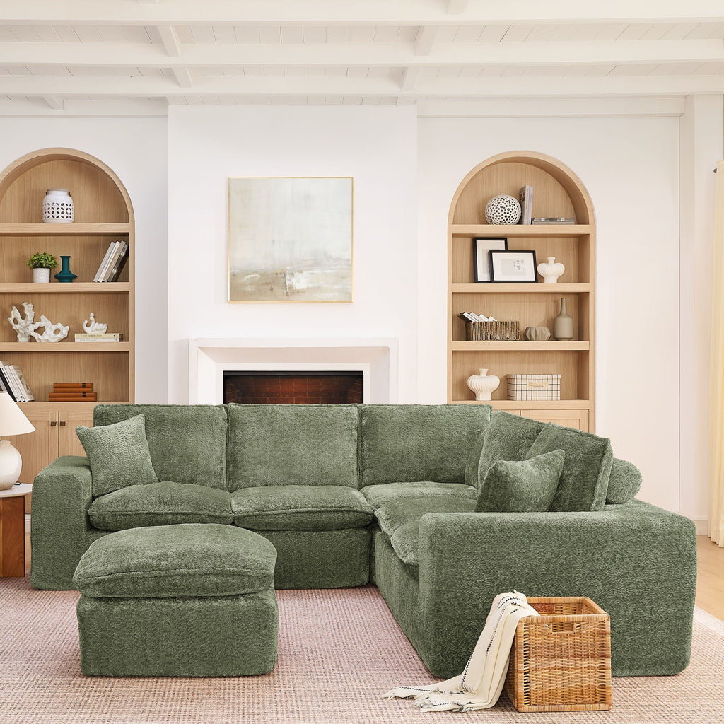 Sectional Sofa with Moveable Ottoman and Modular Design - Multiple Colors