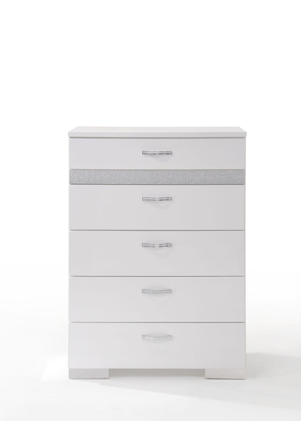 High Gloss White Accent Chest with Five Drawers - Modern Bedroom Storage