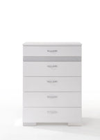 High Gloss White Accent Chest with Five Drawers - Modern Bedroom Storage