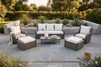 Luxury Rattan Patio Conversation Set with Swivel Chairs & Sofa - Light Gray