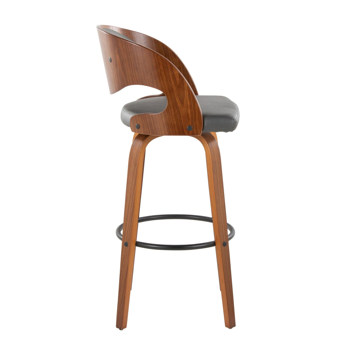 Mid-Century Modern Barstool Set with Swivel Footrest - White or Dark Gray