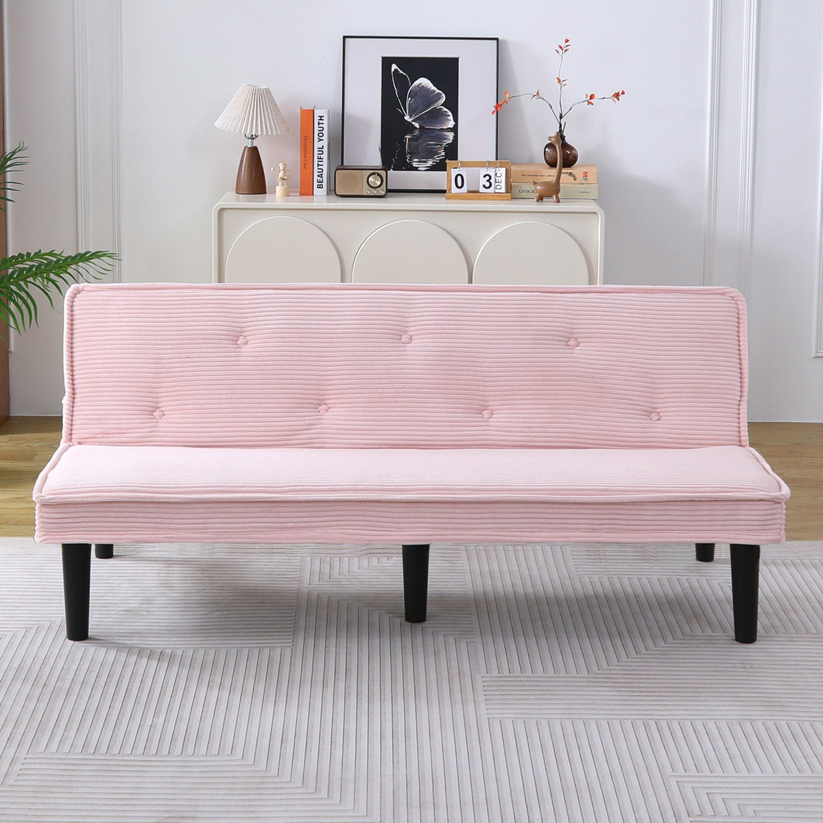 Versatile Sofa Bed with Solid Wood Frame - Pink, Beige, or Black