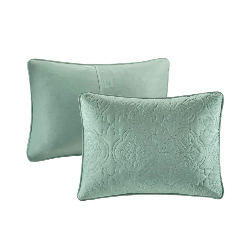 Seafoam 3 Piece Reversible Bedspread Set with Medallion Quilting - Full/Queen