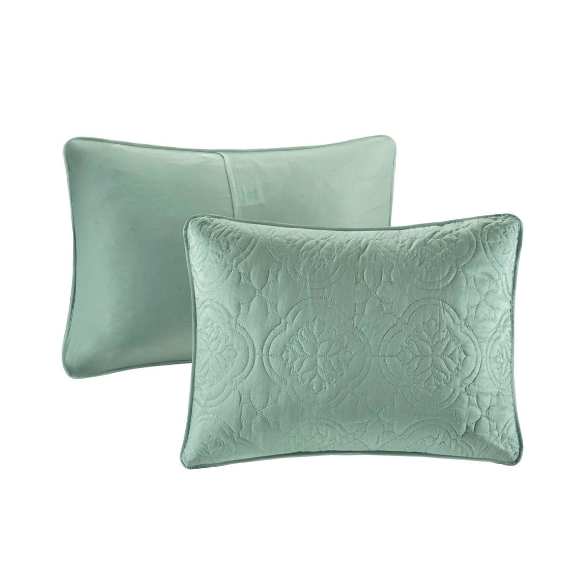 Seafoam 3 Piece Reversible Bedspread Set with Medallion Quilting - Full/Queen