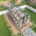 Windproof Greenhouse with Raised Base - Polycarbonate Panels - Black