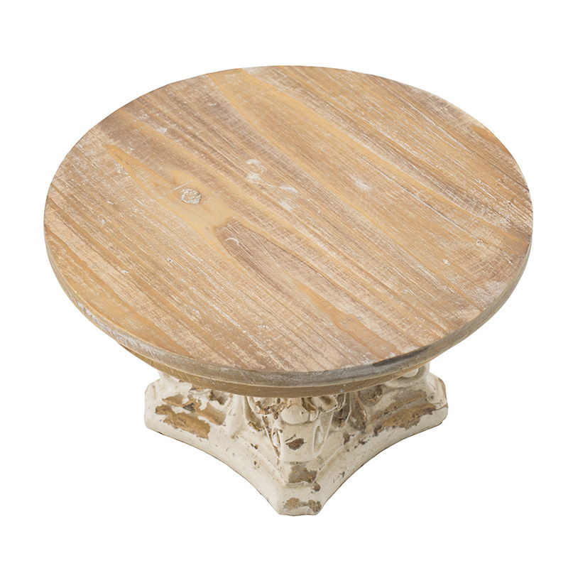 Cream & Brown Cake Stand with Magnesium Base - 9.5" W x 9.5" D x 5.3" H