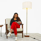 Gold Floor Lamp with Marble Base and Imitation Leather Shade