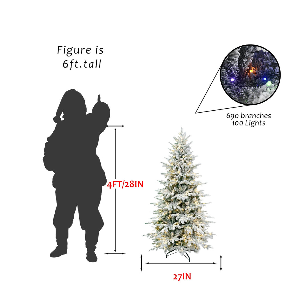8FT Flocked Artificial Christmas Tree with LED Lights - PE+PVC