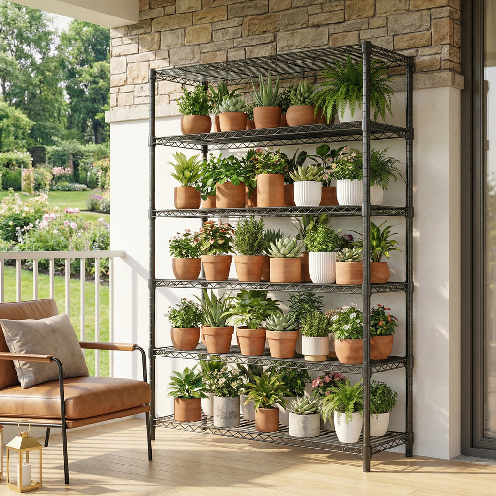 6-Tier Metal Storage Shelves with 2100LBS Capacity - Carbon Steel