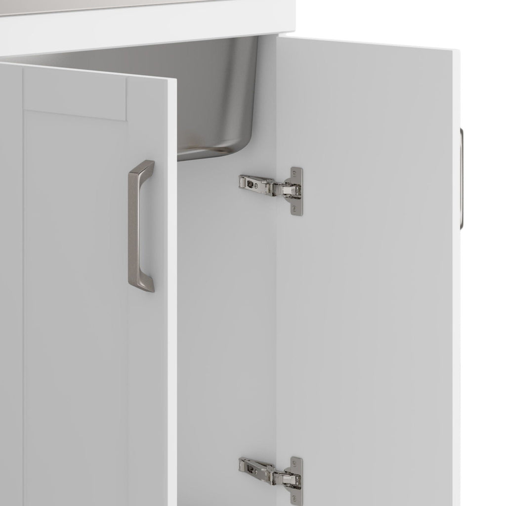 White Laundry Cabinet with Stainless Steel Sink and Pull-Out Faucet