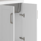 White Laundry Cabinet with Stainless Steel Sink and Pull-Out Faucet