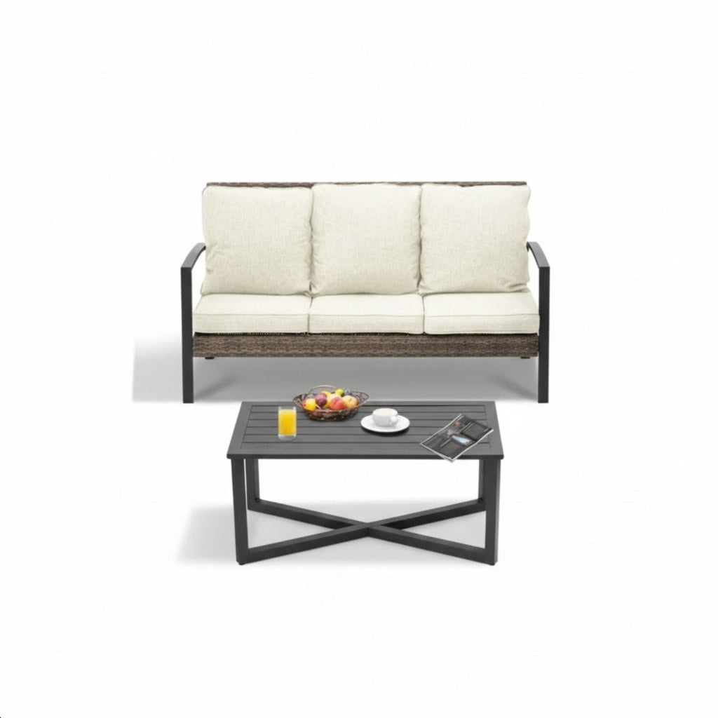 2 Piece Outdoor Patio Set with Cushions & Coffee Table - Gray or Beige