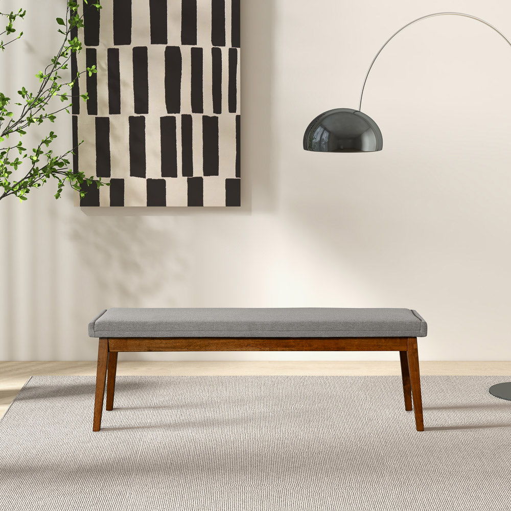 Ash Gray Upholstered Bench with Solid Wood Base - Ash Gray