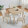 Modern 5-Piece Wooden Dining Table Set with Upholstered Chairs - Light Oak