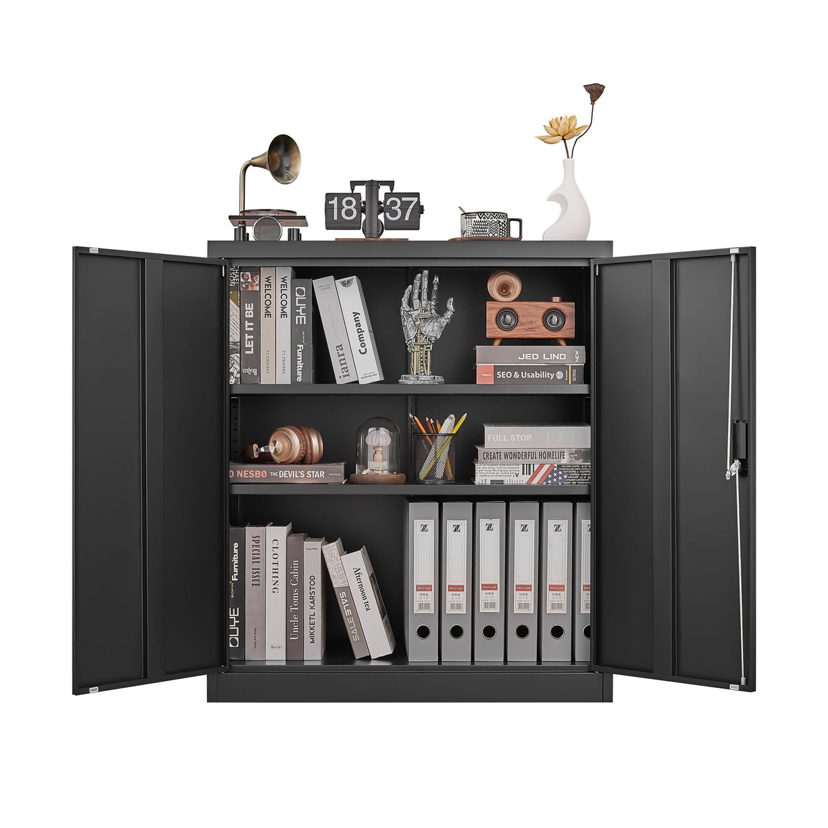 Metal Storage Cabinet With Locking Doors And Adjustable Shelf
