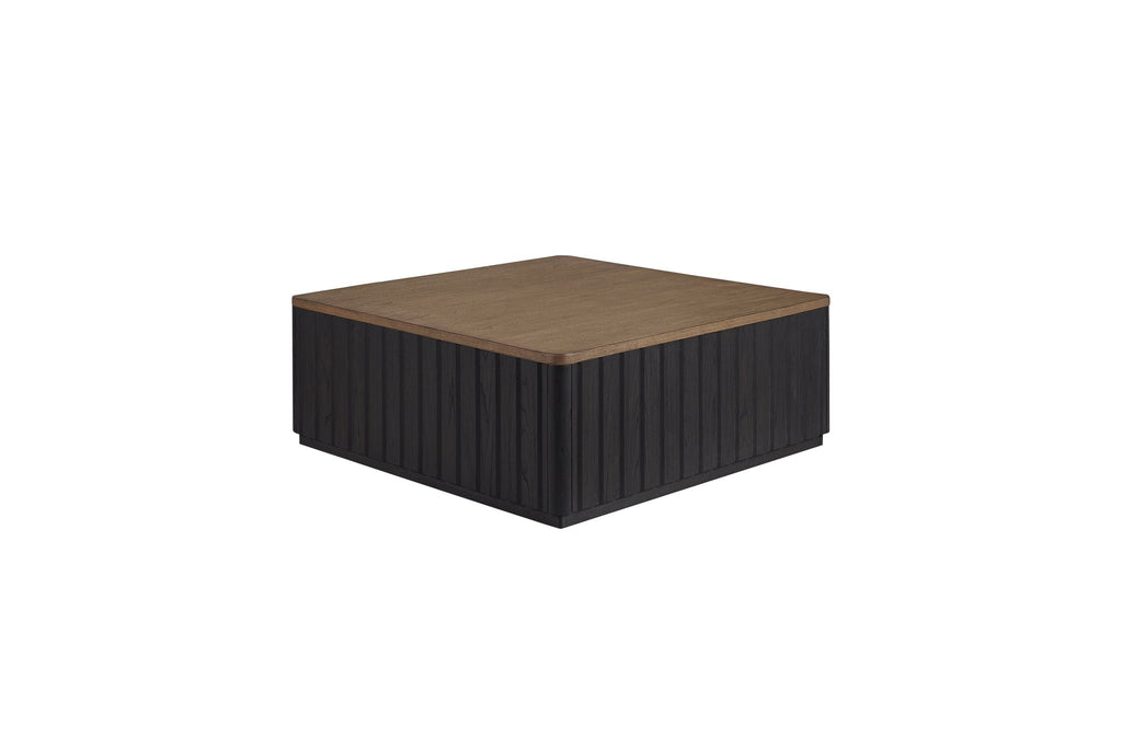 Black Cocktail Table with Casters - Modern Solid Wood Coffee Table
