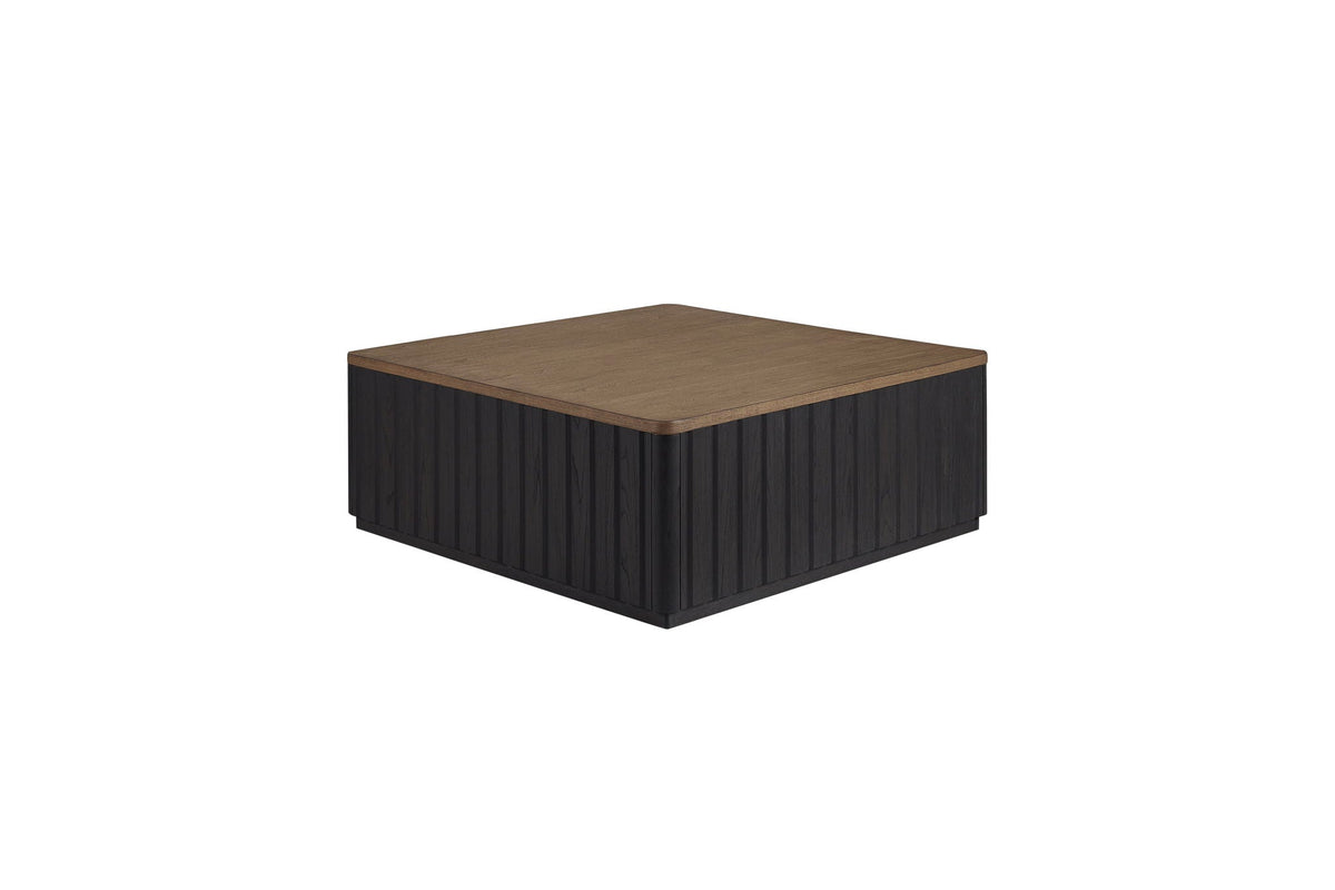 Black Cocktail Table with Casters - Modern Solid Wood Coffee Table