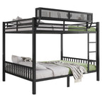 Queen Over Queen Bunk Bed with Storage Shelf and Ladder - Black