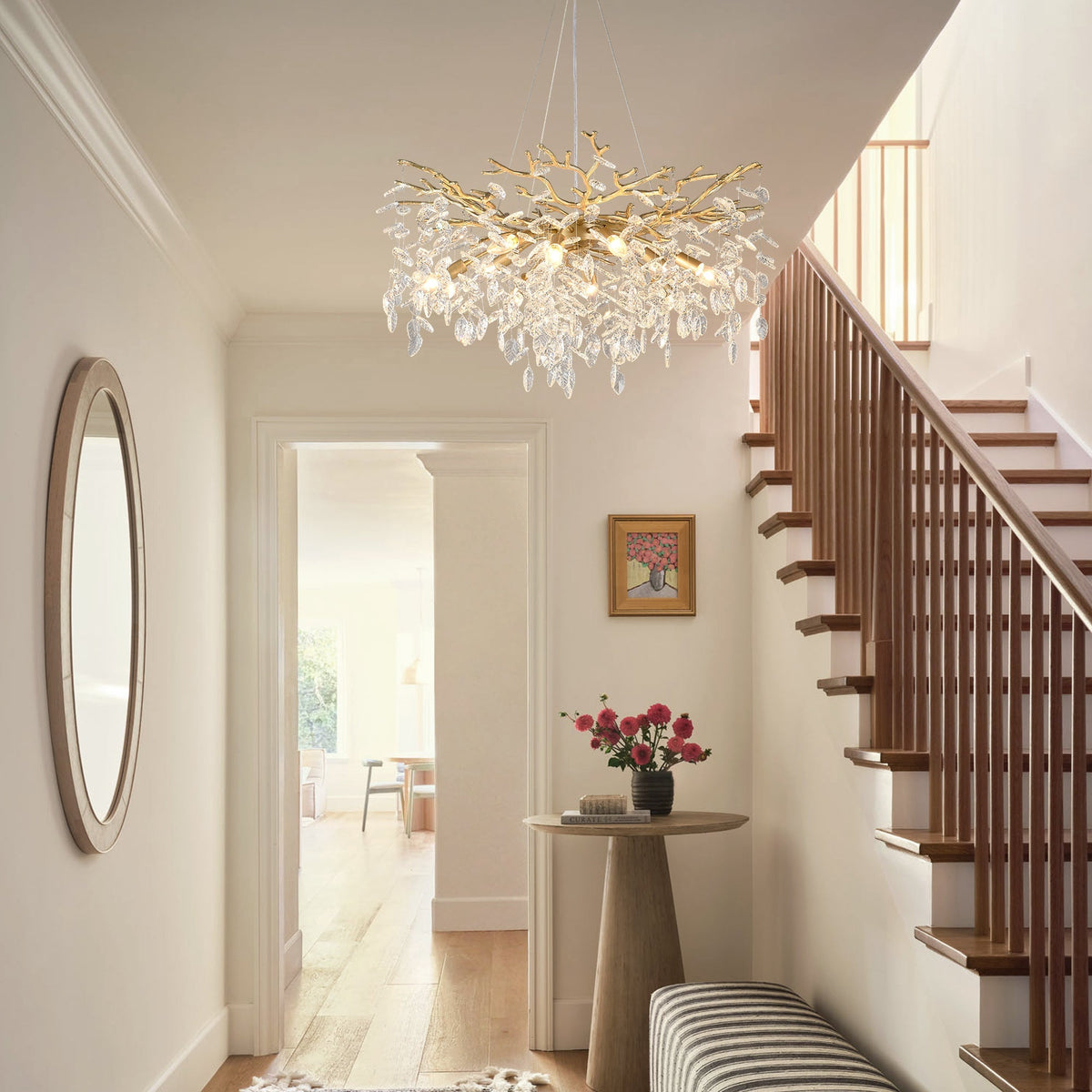 8-Light Crystal Chandelier with Gold Finish and Crystal Accents - Gold