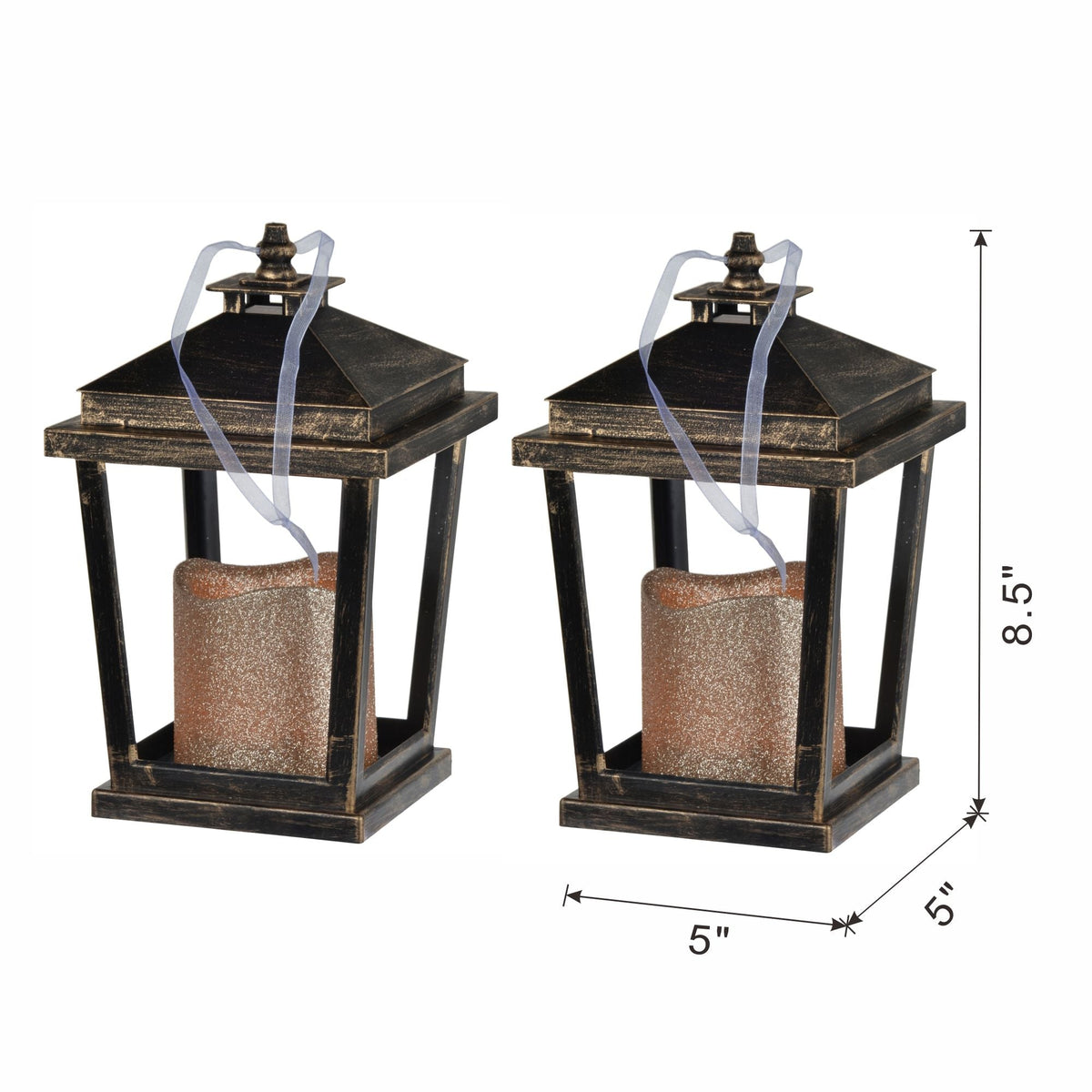 Black Lantern With LED Candle Set of 2 - Battery Operated