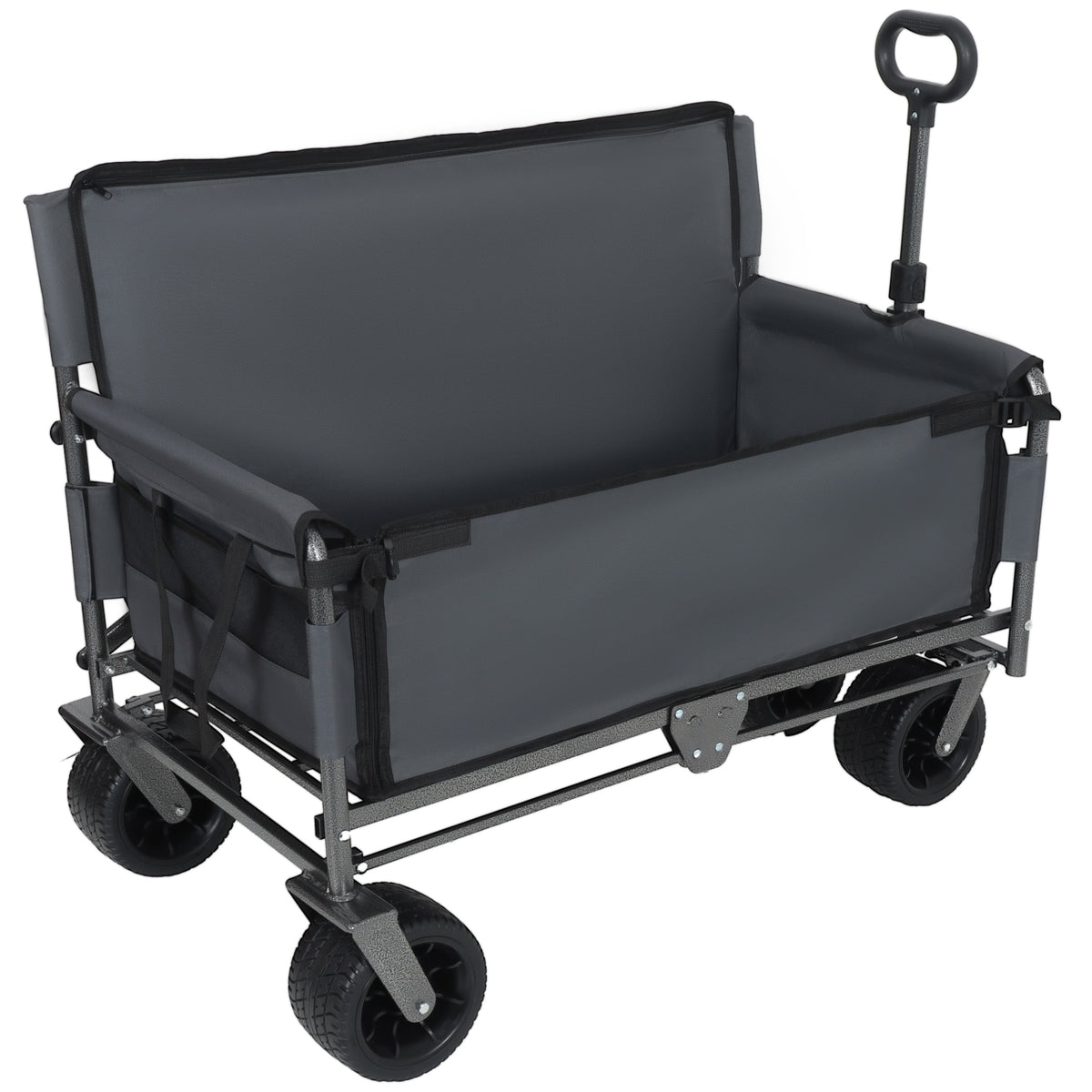 3-in-1 Convertible Folding Wagon Cart with Bench Seat & Storage - Gray