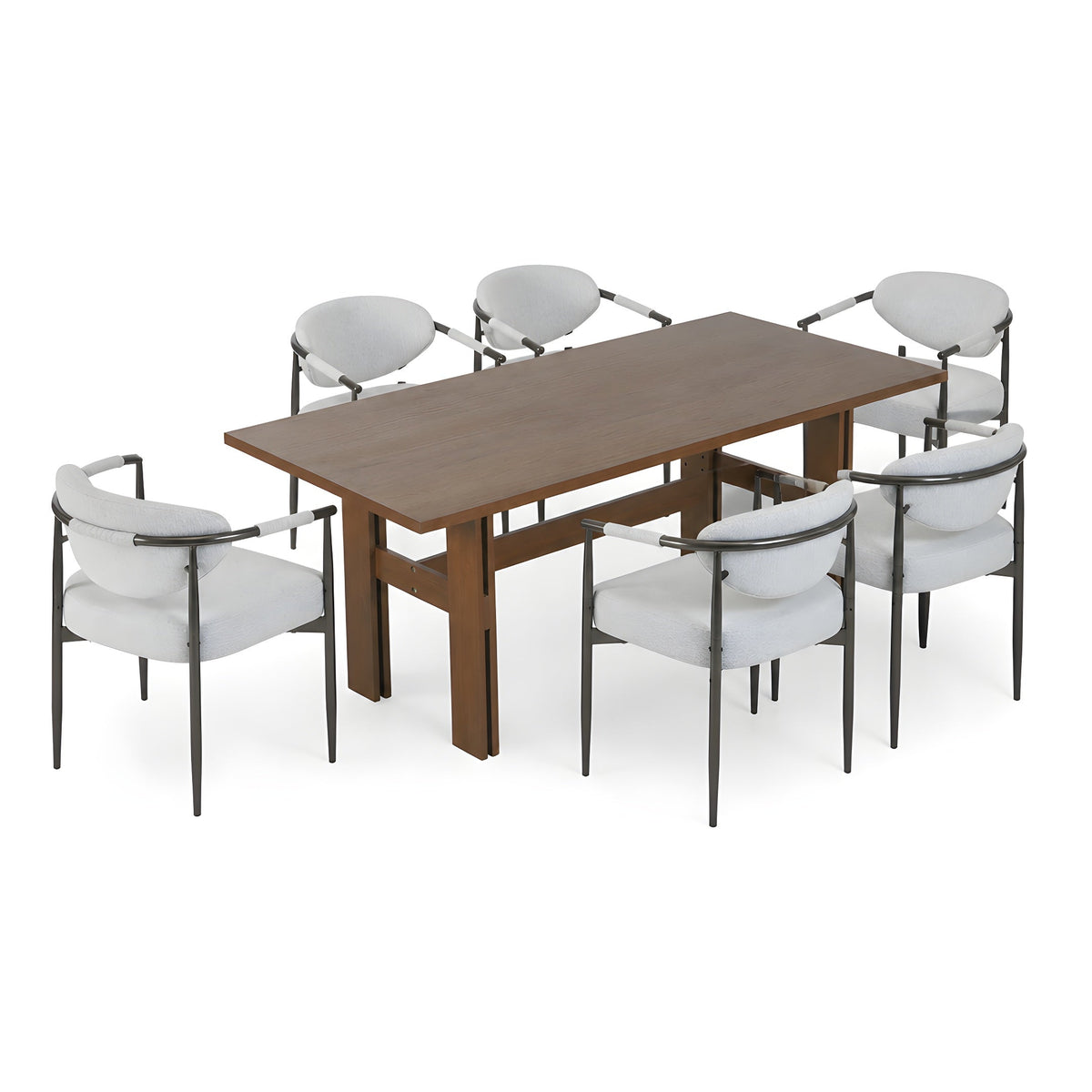 7-Piece Oval Rubberwood Dining Set with Upholstered Chairs