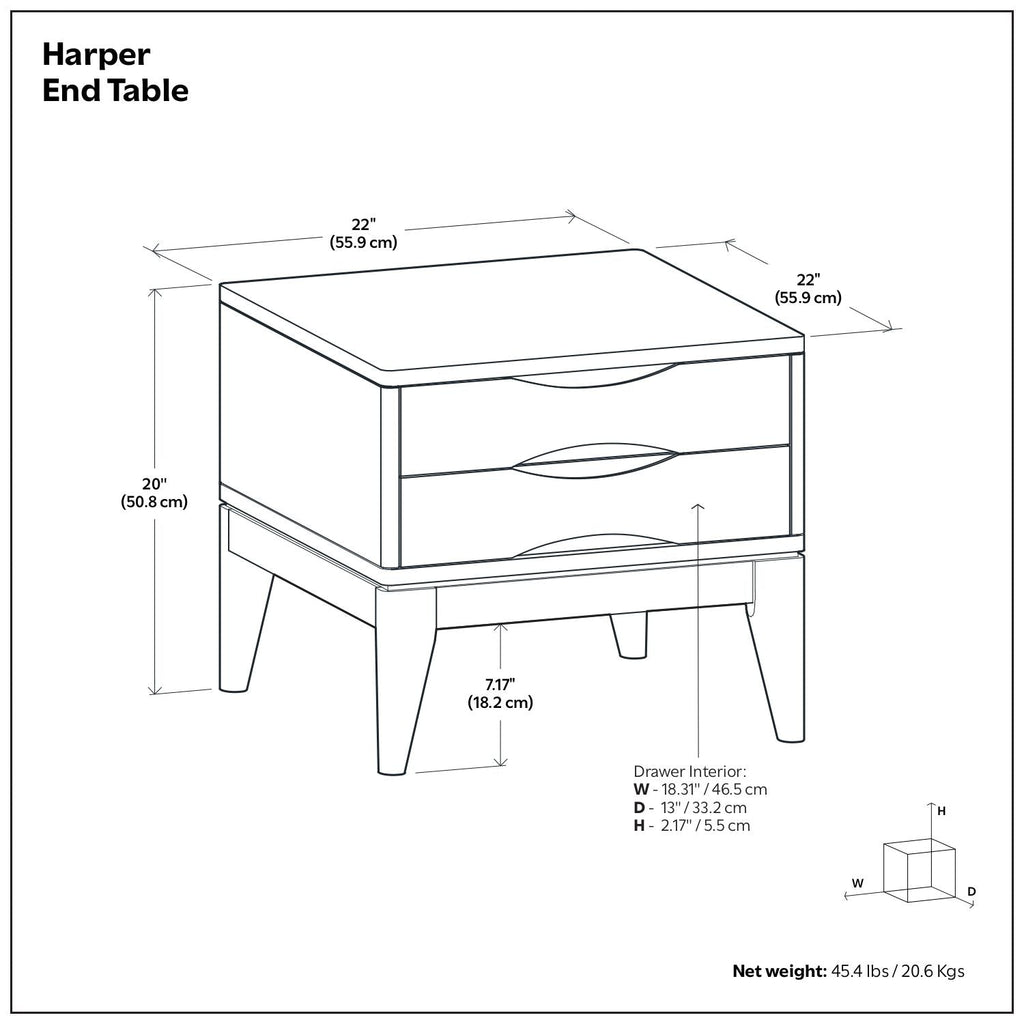 Handcrafted End Table with 2 Drawers - Light Brown, Dark Brown, or Black