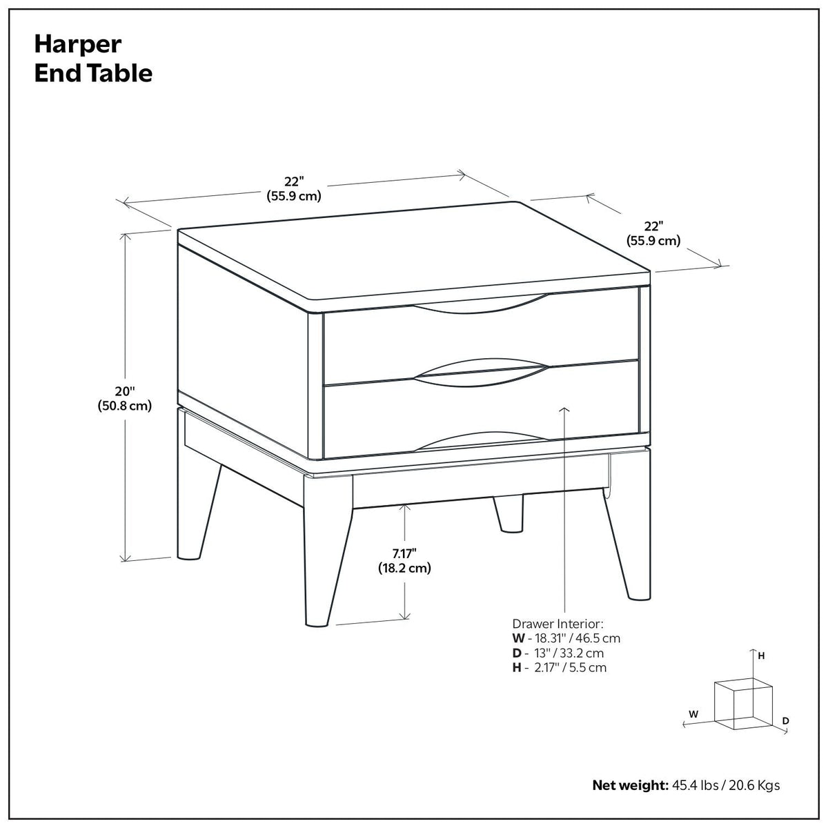 Handcrafted End Table with 2 Drawers - Light Brown, Dark Brown, or Black
