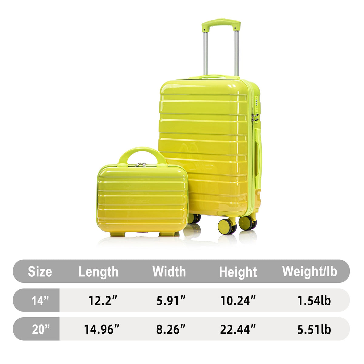 2-Piece Polycarbonate Spinner Wheel Luggage Set with Lock - Green & Yellow