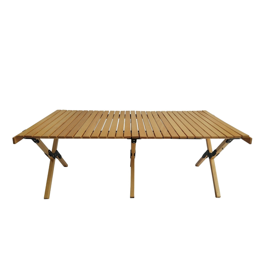 Multi-Function Wooden Foldable Patio Dining Table with Roll-Up Top - Natural