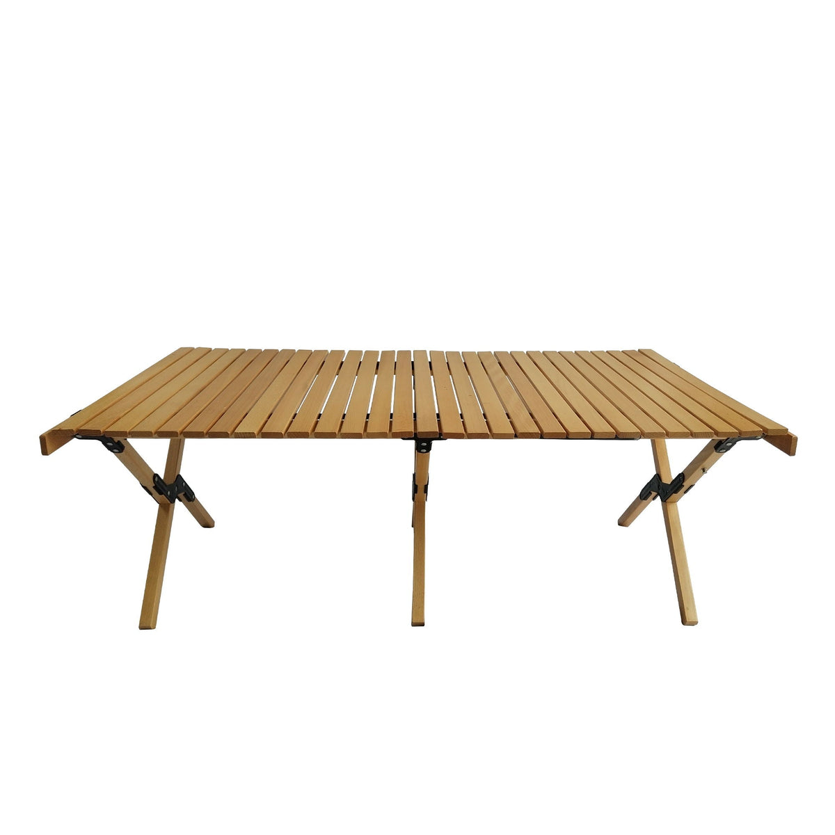 Multi-Function Wooden Foldable Patio Dining Table with Roll-Up Top - Natural