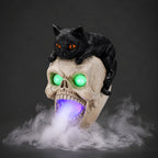 Halloween Cat Skull Statue with Glowing Features - Black White