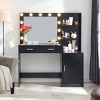 Vanity Desk with Mirror and Adjustable LED Lights - Black or Pink
