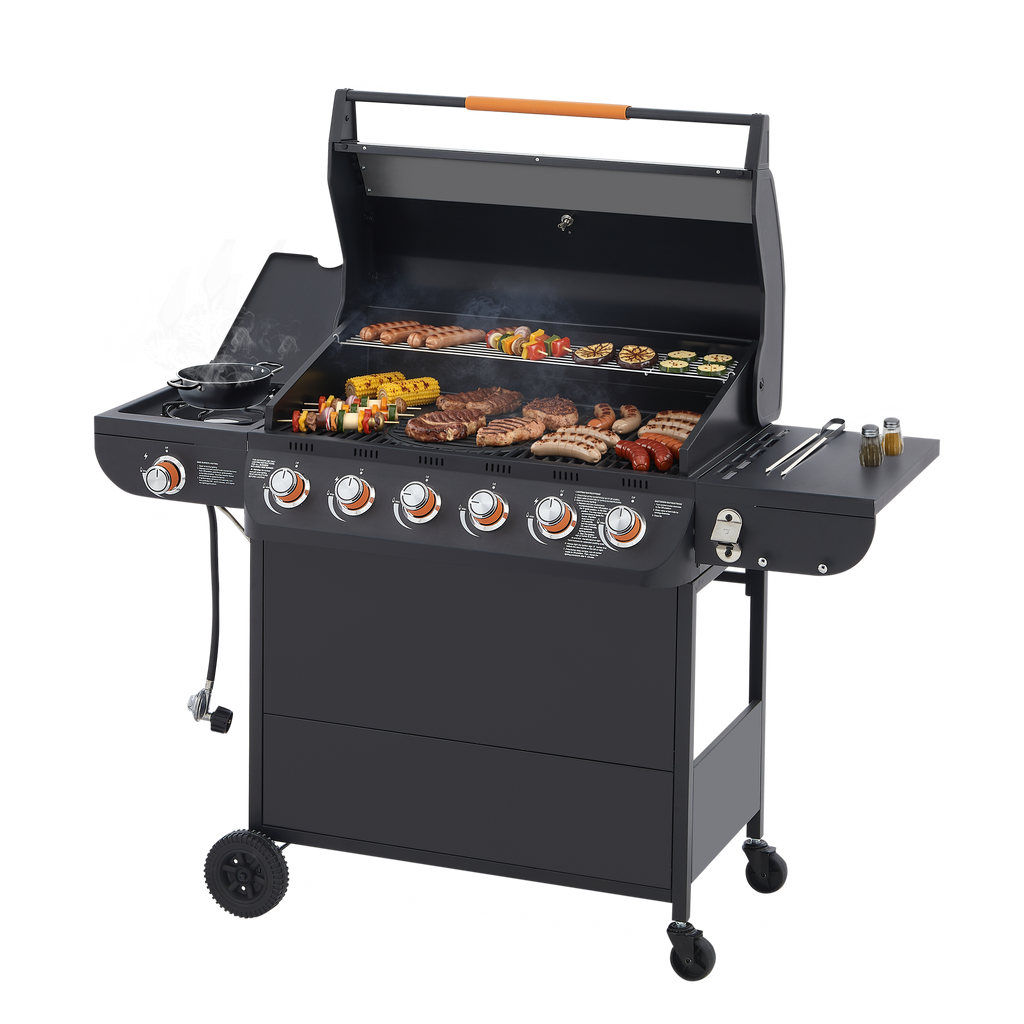 6 Burner Gas Grill with Side Burner - Black