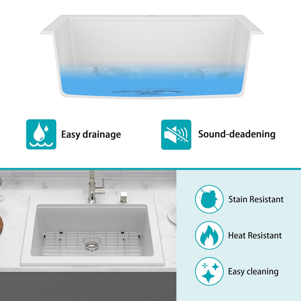 Quartz Kitchen Sink 30" x 22" Granite Composite Workstation Drop In - White
