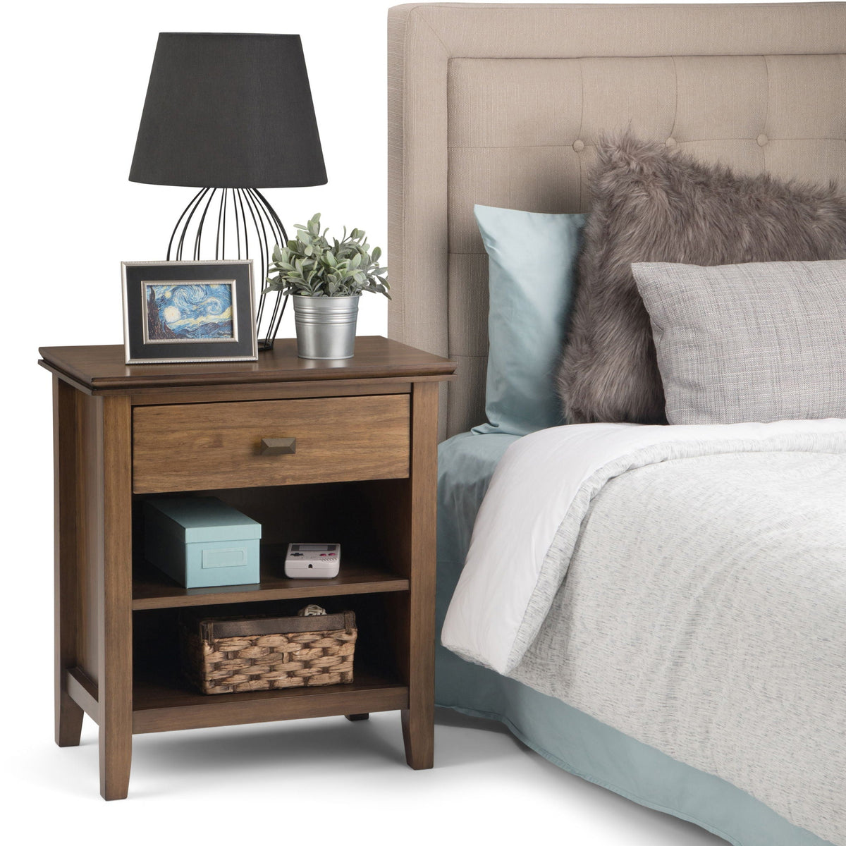Handcrafted Bedside Table with Drawer and Shelf - Multiple Colors