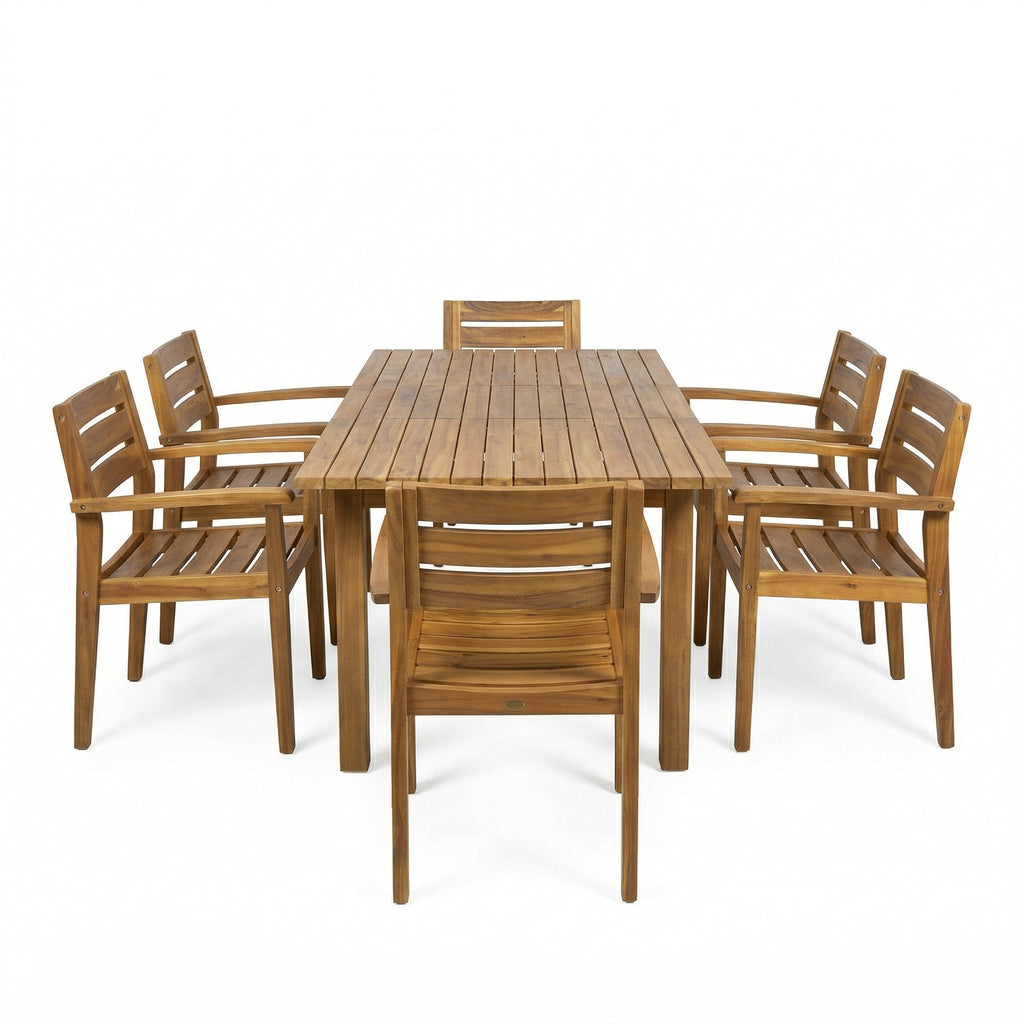 7-Piece Acacia Wood Outdoor Dining Set with Weather-Resistant Finish - Teak