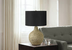Contemporary Resin Table Lamp with Black Linen Shade - Brown
